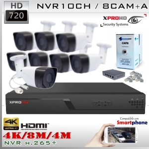 KIT IP NVR10Ch 8 cámaras Box 720p HD PoE P2P + Accesorios