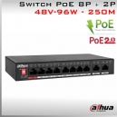 Switch 8P + 2P DAHUA Fast Ethernet 8xPoE + 2xUpLink 96W | Plug & Play