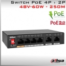 Switch 4P + 2P DAHUA Fast Ethernet 4xPoE + 2xUpLink 60W | Plug & Play