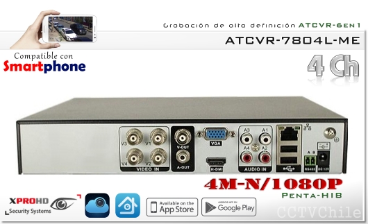 HD ATCVR 6 en 1 - FullHD 1080p - XPROHD - XVI-AHD-CVBS-TVI-CVR-IP - 1080N - 4 audios