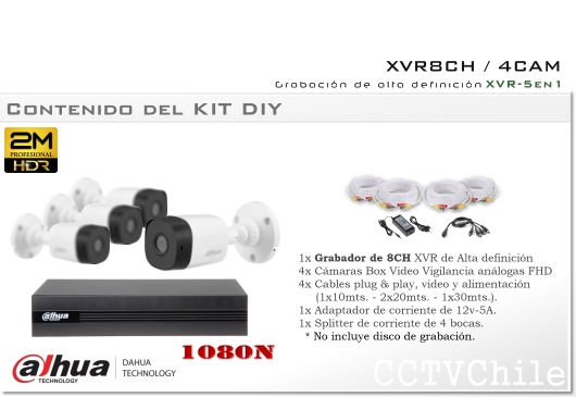 Kit Cctv 4 Camaras de seguridad video vigilancia Bullet Dahua 4k 8mpx Dvr 4  Canales 1tb disco duro