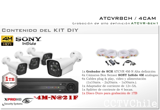 Kit de 4 Cámaras de seguridad HD 1080p DD 1TB Instalacíon Incluida